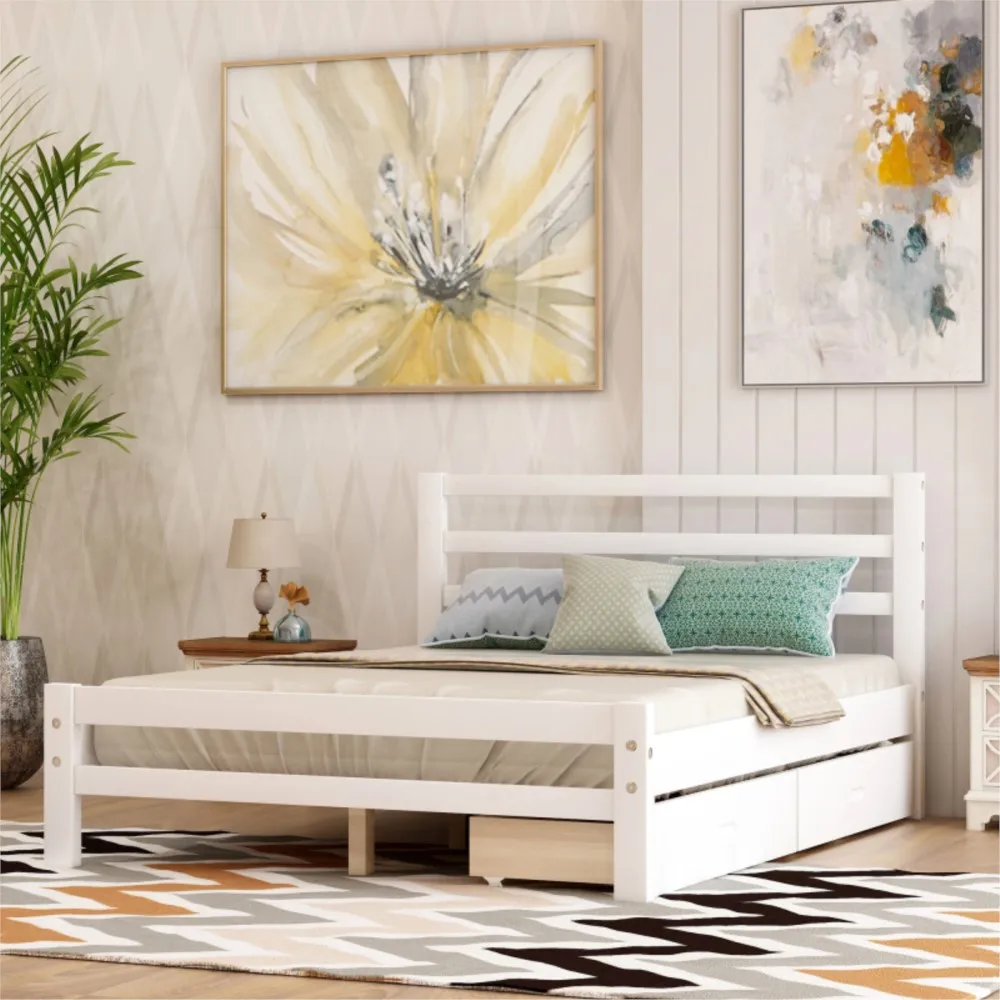 With Headboard And Footboard For Bedroom Furniture (white Full) Wood Platform  Bed With Two Storage Drawers Solid Wood Bed Frame - Beds - AliExpress