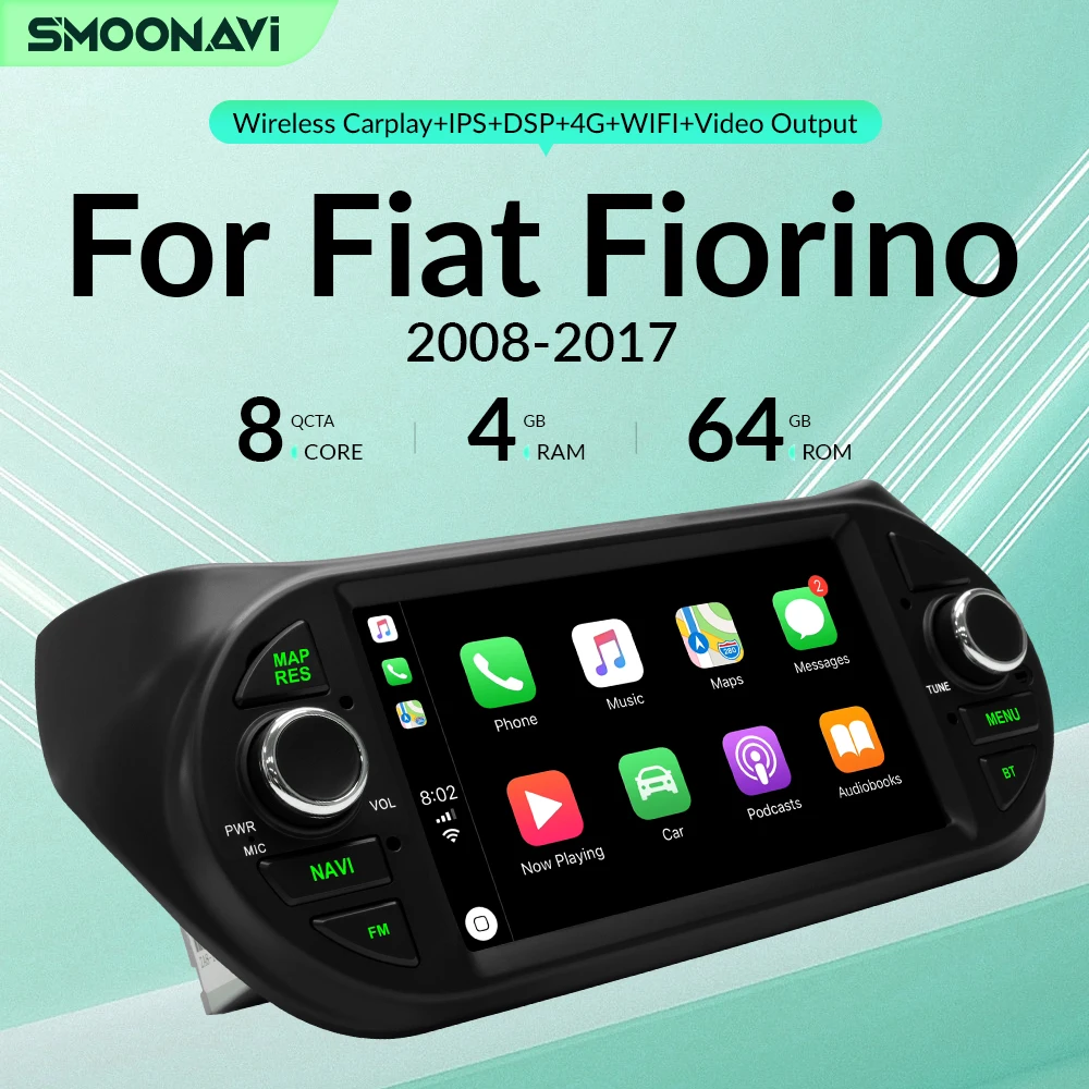 Wireless Carplay 4Gb 64Gb Android12 Autoradio Multimediale Per Fiat Fiorino Qubo Citroen Nemo Peugeot Bipper Ai Voice Rds Wifi Dsp