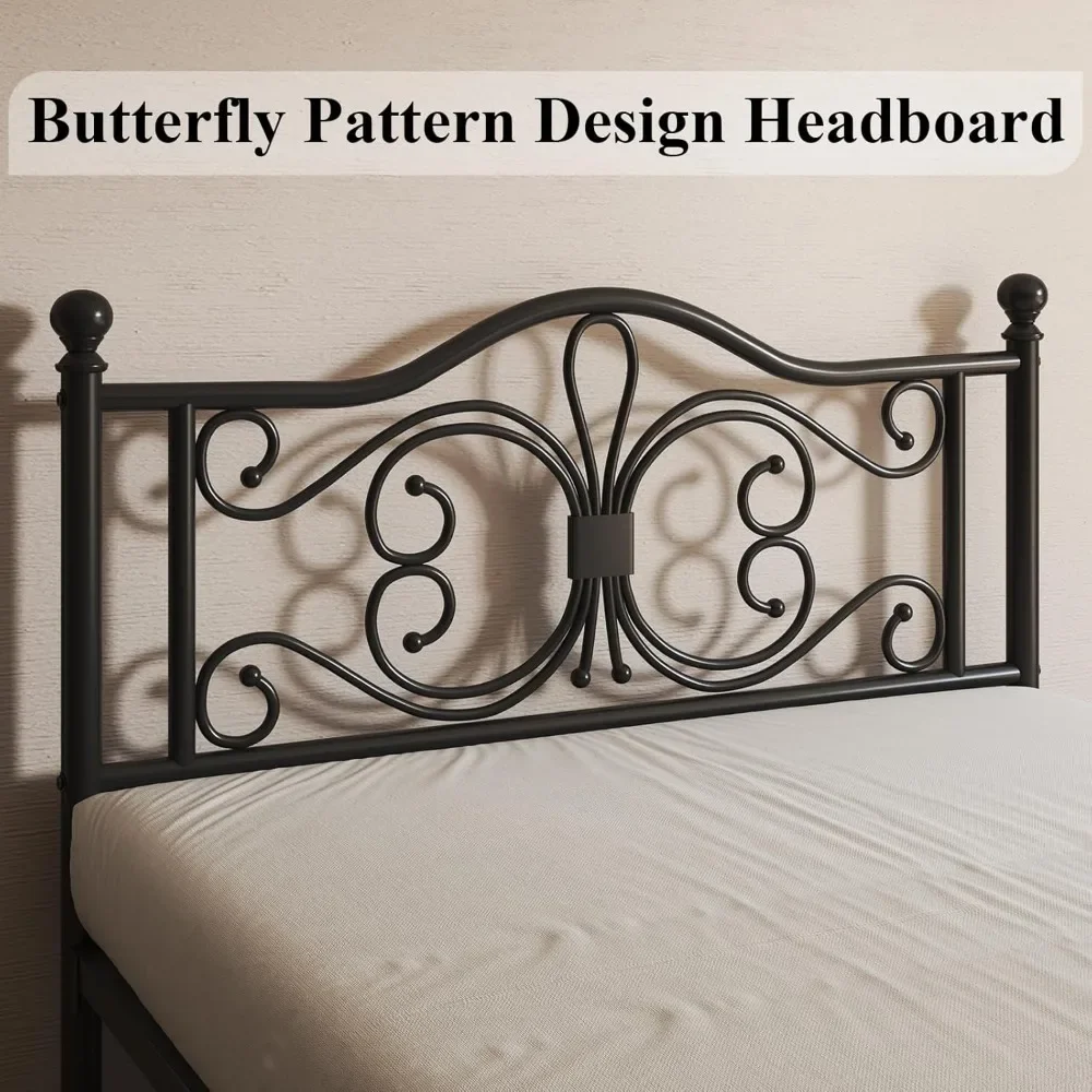 Bed Frame/Metal Platform Bed Frame with Butterfly Pattern Design Headboard and Footboard/Strong Metal Slats Support 4