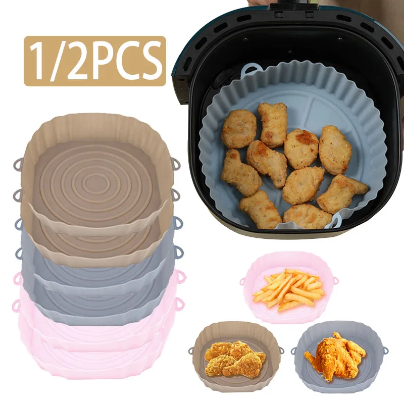 Airfryer Accessories Pizza Pan Air Fryer Silicone Baking Tray 2pcs