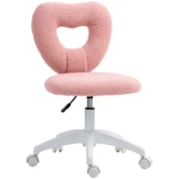 Armless 电脑桌椅, Office Task Chair, Teddy Fleece Heart Makeup Vanity Chair with Swivel Wheels, Pink 1