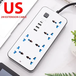 Universal Power Strip with USB Ports and 1.8m Extension Cord (White US)