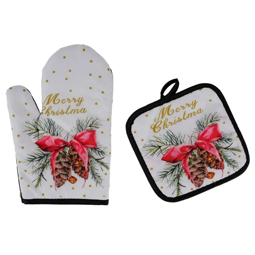 Kitchen Anti-Hot Gloves Christmas Microwave Glove Potholder Gloves Mitts for BBQ Insulation Hot Oven Mitts Baking