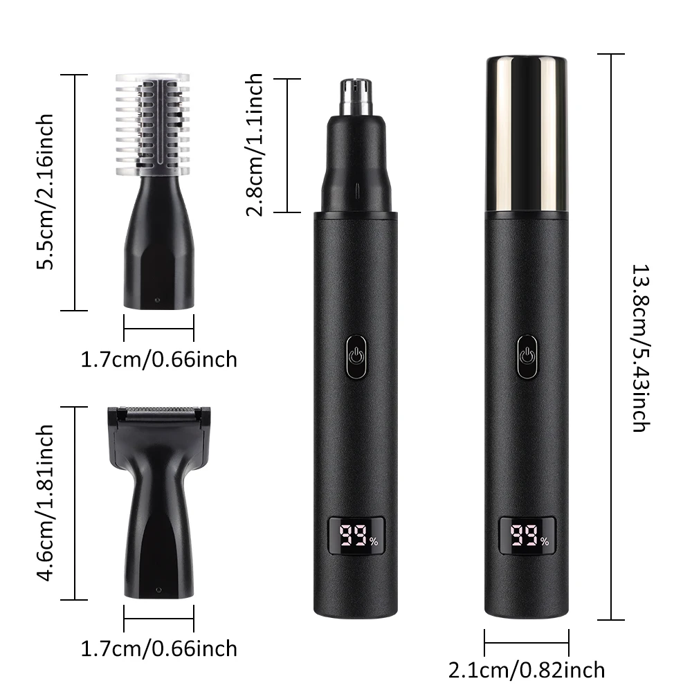 New 3 in 1 Electric Rechargeable Nose Ear Hair Trimmer for Men Painless Sideburn