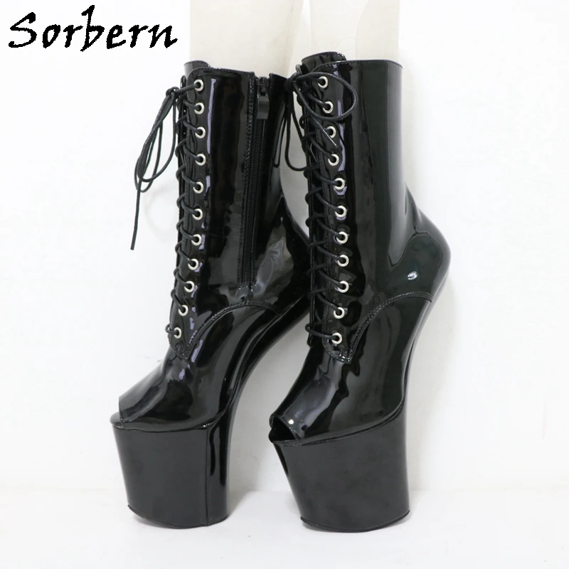 

Sorbern Peep Toe Ankle Boots For Women Heelless Light Hoof Pole Dance Short Booties Stripper Heels Lace Up Custom Colors