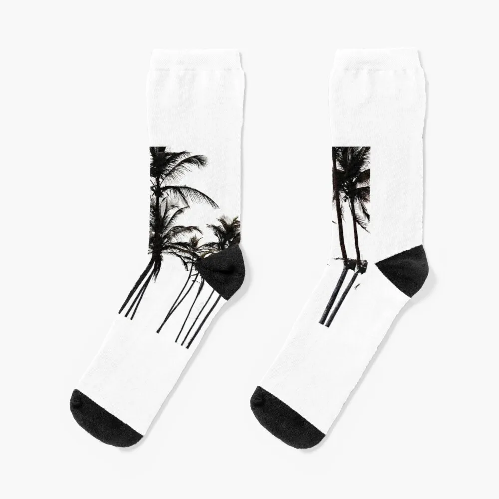 

Black and White Palm Tree Silhouette Socks Stockings Compression