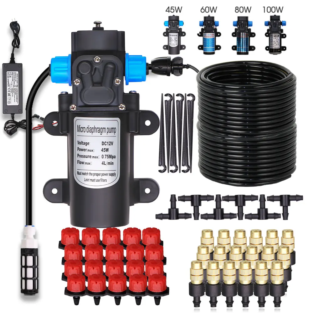60W Self-Priming Pressurize adjustable Brass Spray Water Pump Drip Watering System Garden Greenhouse Automatic Misting Cooling