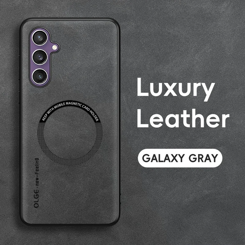 Luxury Magnetic Leather Phone Case with Wireless Charging Capability