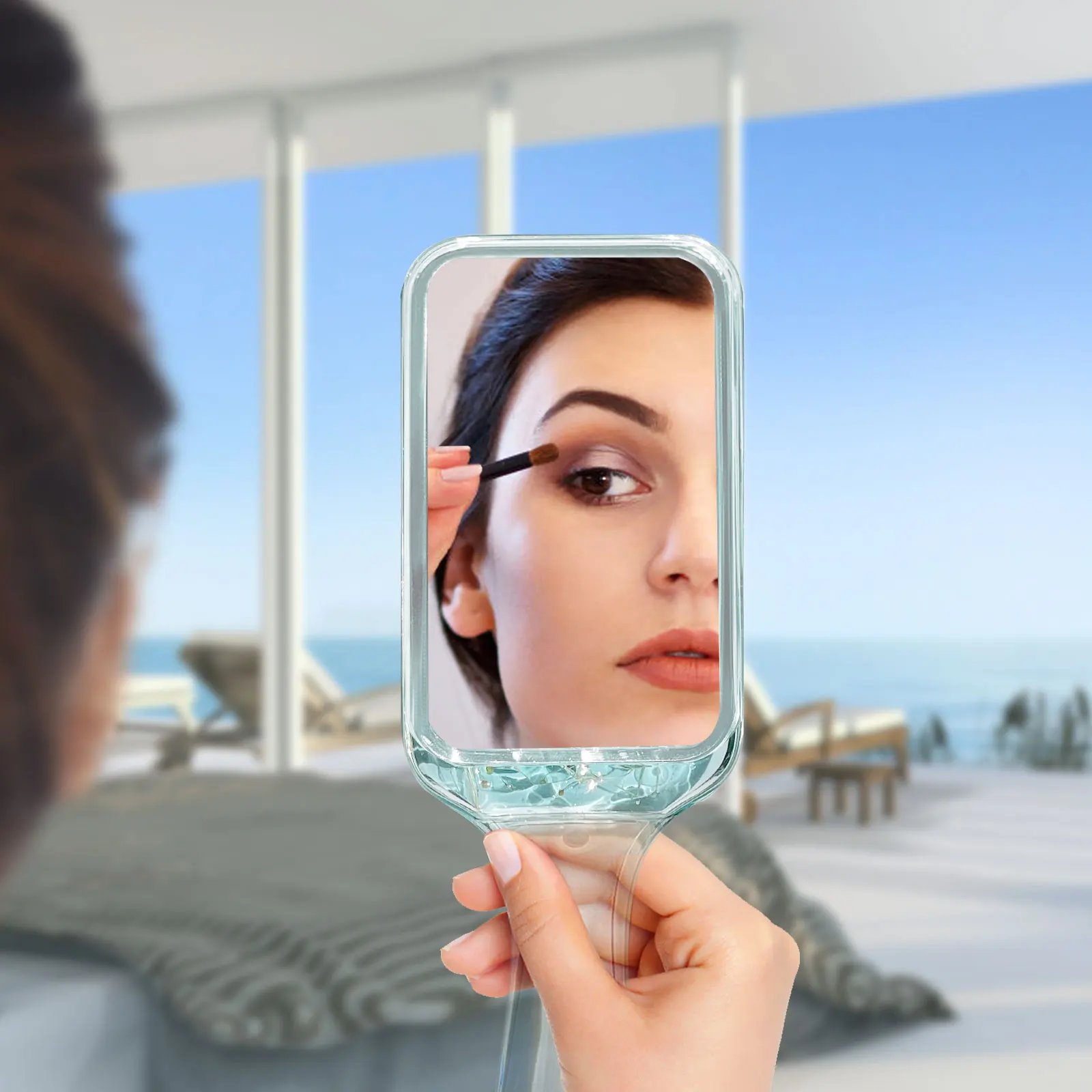 THEYUFA Handheld Mirror Nature Seashell Mirror with for Shaving Travel Men & Women Decorative Gift for Wife Daughter Blue Small