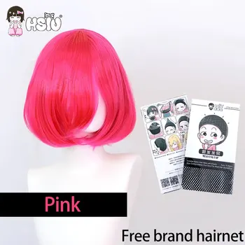 Parrucca Cosplay Sintetica HSIU, Parrucca Bob Corta Capelli Lisci, Colori Oro Rosa Rosso Blu Viola per Donna, 35cm, 23 Colori Disponibili + Parrucca Omaggio C