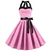 Femmes à pois imprimé Robe d'été Sexy rétro blanc licou Robe Vintage Robe Femme Pin Up Rockabilly Robe de soirée