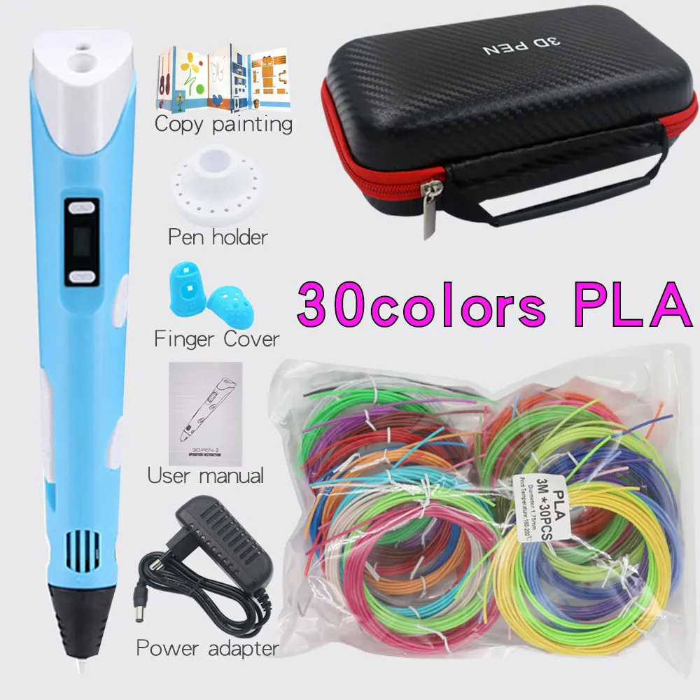 High Quality 3D Pen 3D Printing Pen 30 Colors 1.75 PLA FilamentDIY With Travel Case Kids Educational Toys Gift for Children