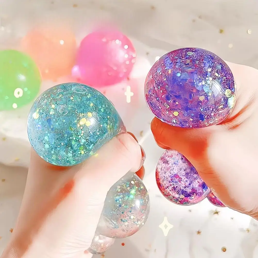 Glitter stressverlichtend speeltje 6 cm TPR-materiaal met kleverige textuur, rekbaar, sensorisch friemelspeeltje voor kinderen en volwassenen, bureaudecoratie, niet giftig M6H9_voghion.com