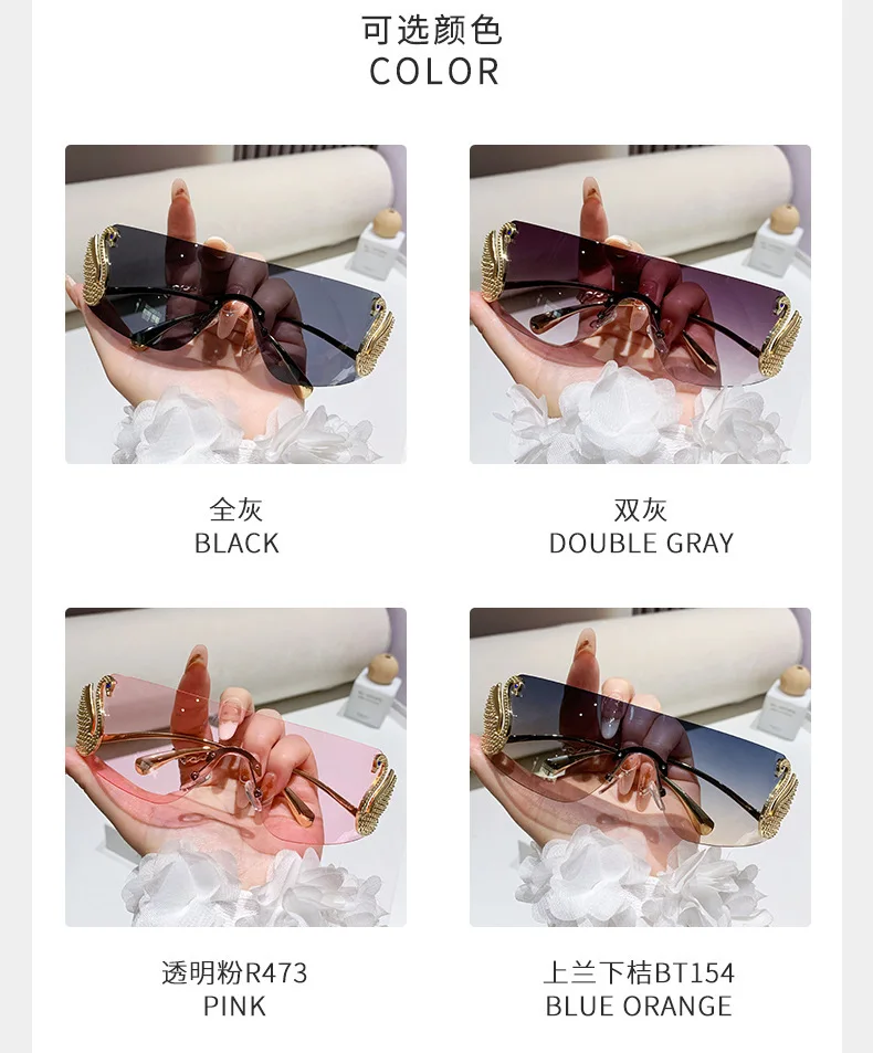 Trendy Y2K 2025 Women's Oversized Rimless Sunglasses Fashion Inlay Gradient Anti-Reflective UV400 Sun Shades Eyewear Gafas
