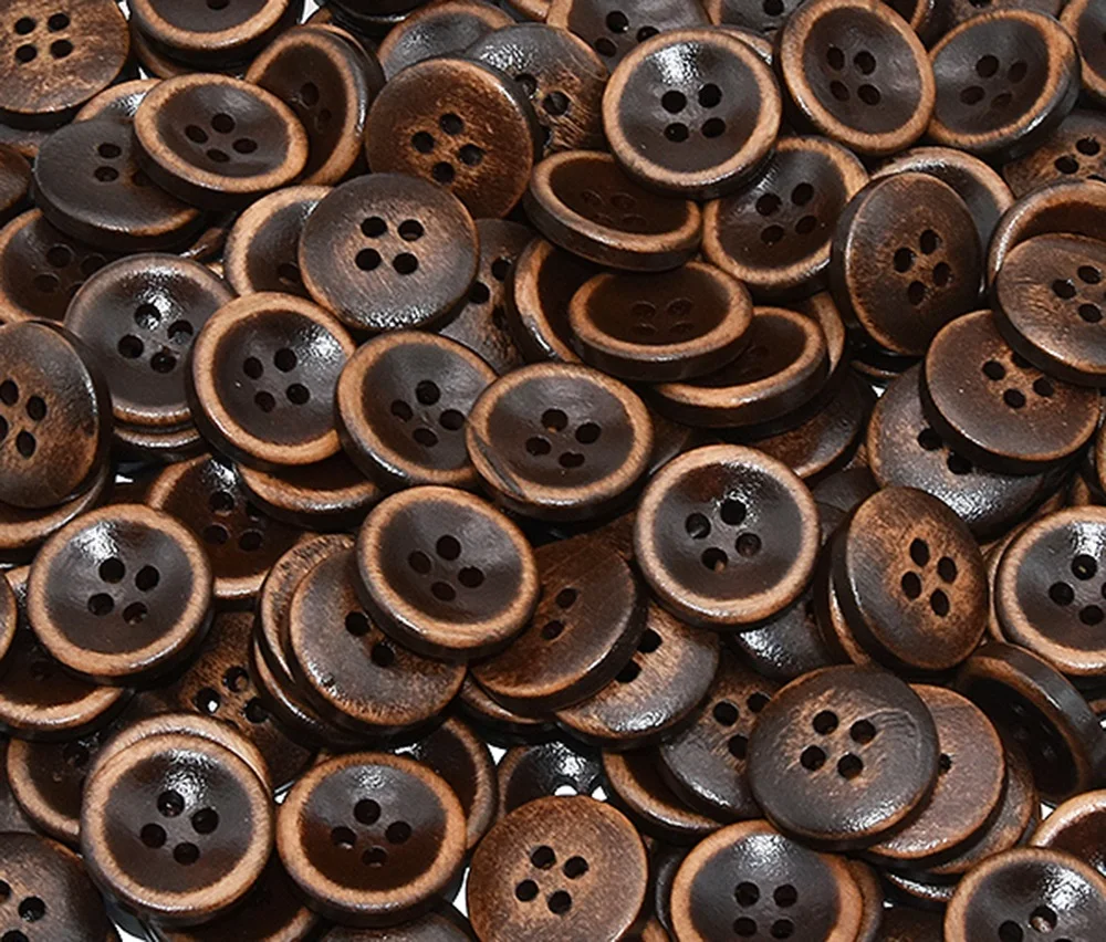 Handgefertigte Holzknöpfe für Frauen, runde Schüssel, polnische Kanten, Nähknöpfe, handgefertigter Holzknöpfe, 4 Löcher, 15 Stück, 30 Stück, 50 Stück, 18 mm – Detail 2