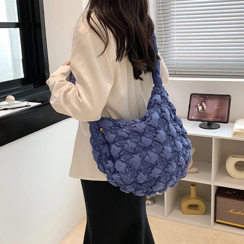 CasualQuiltedMessengerBagsforWomenRuchedPleatedCloudBagLarge