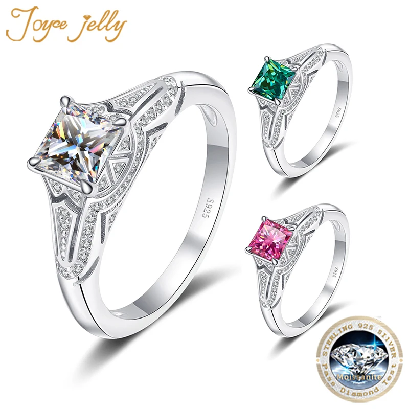 Joycejelly Princess Cut 1/2Ct Anello Moissanite Argento Sterling 925 Gioielli Placcati Pt950 Square Lab Diamond Superato Diamond Test