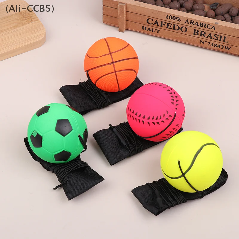 6CM Rubber Solid Hand Throwing Balls Wristband Bouncy Ball with Rope for Reaction Training