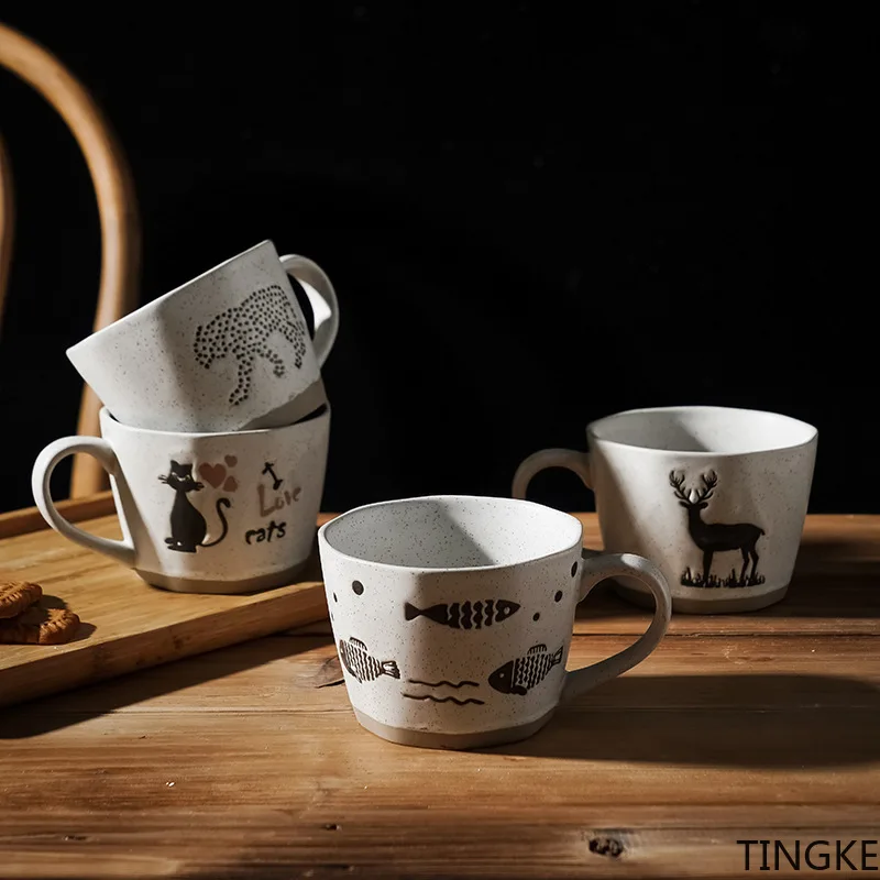 

Japanese retro household water cup office cartoon coffee mug creative couple gift ceramic cup