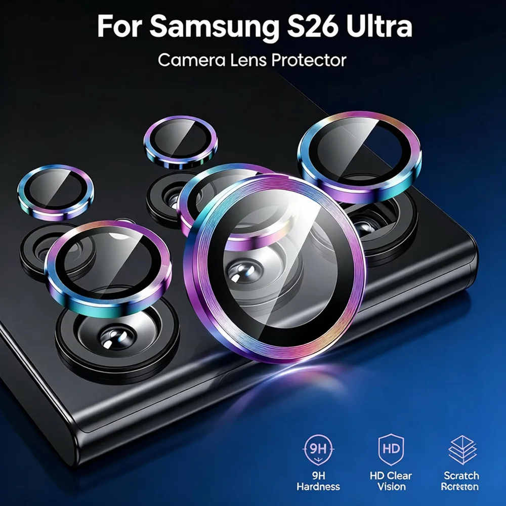 Premium Titanium Alloy Camera Lens Protector with Tempered Glass Film