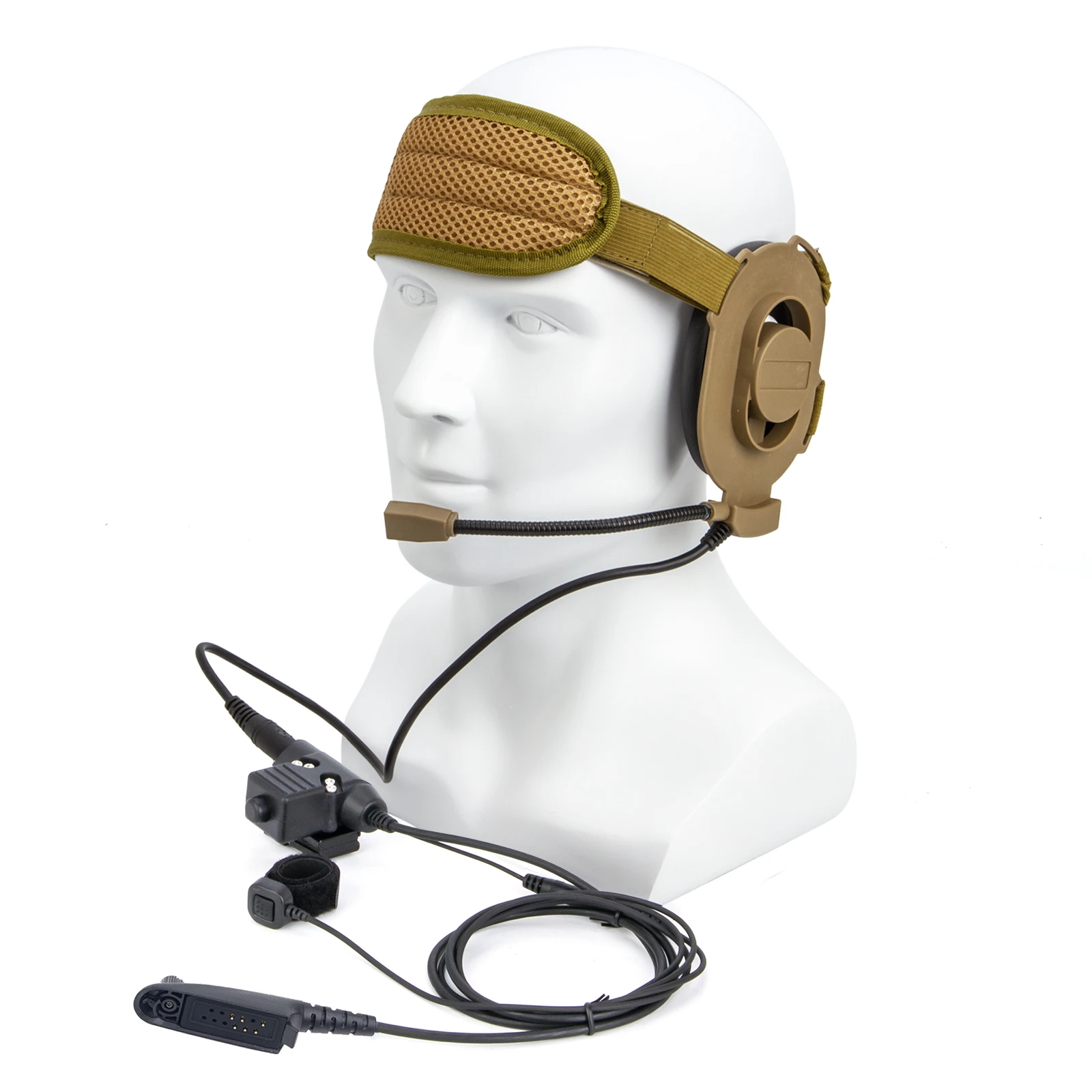 U94 PTT and Finger Microphone PTT with brown HD01 Tactical Bowman Elite II Radio Headset Earpiece for MOTOROLA GP-338