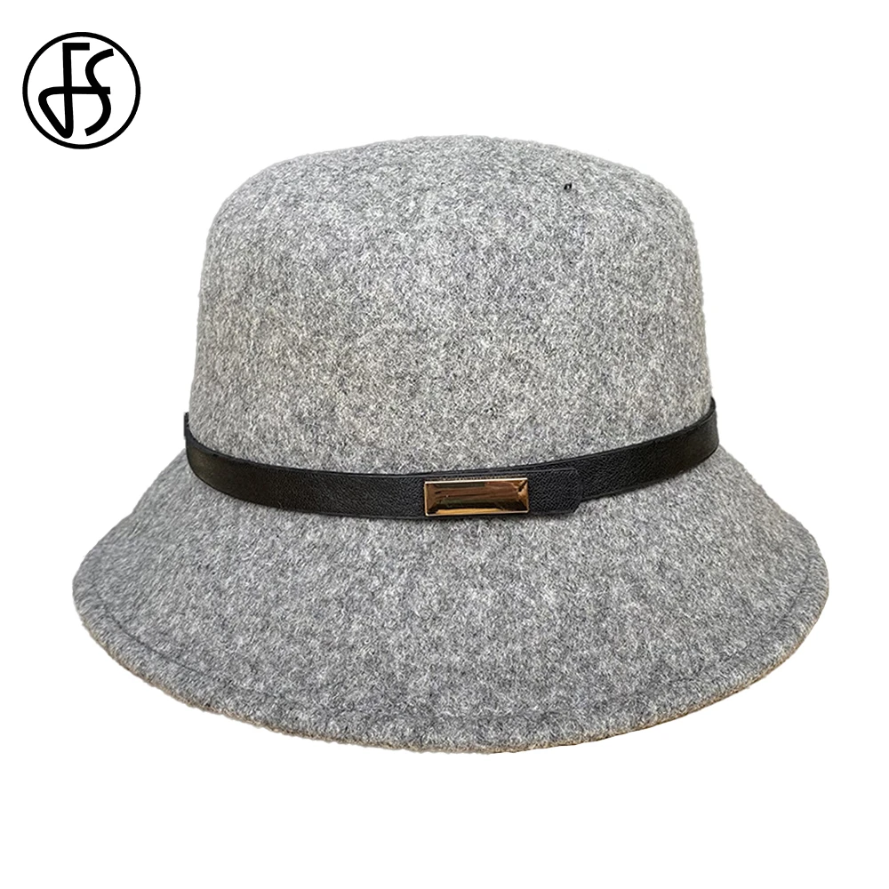 FS 2022 Elegant Millinery Wool Basin Hats For Women With Belt