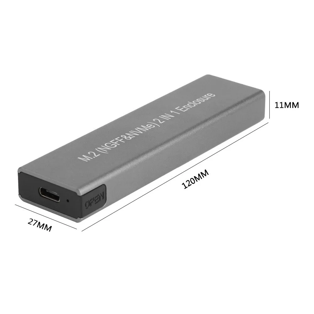 M2 SSD Case NVME Enclosure M.2 to USB 3.1 SSD Adapter w/OTG for NVME PCIE NGFF SATA M/B Key 2230/2242/2260/2280 Dual Protocol
