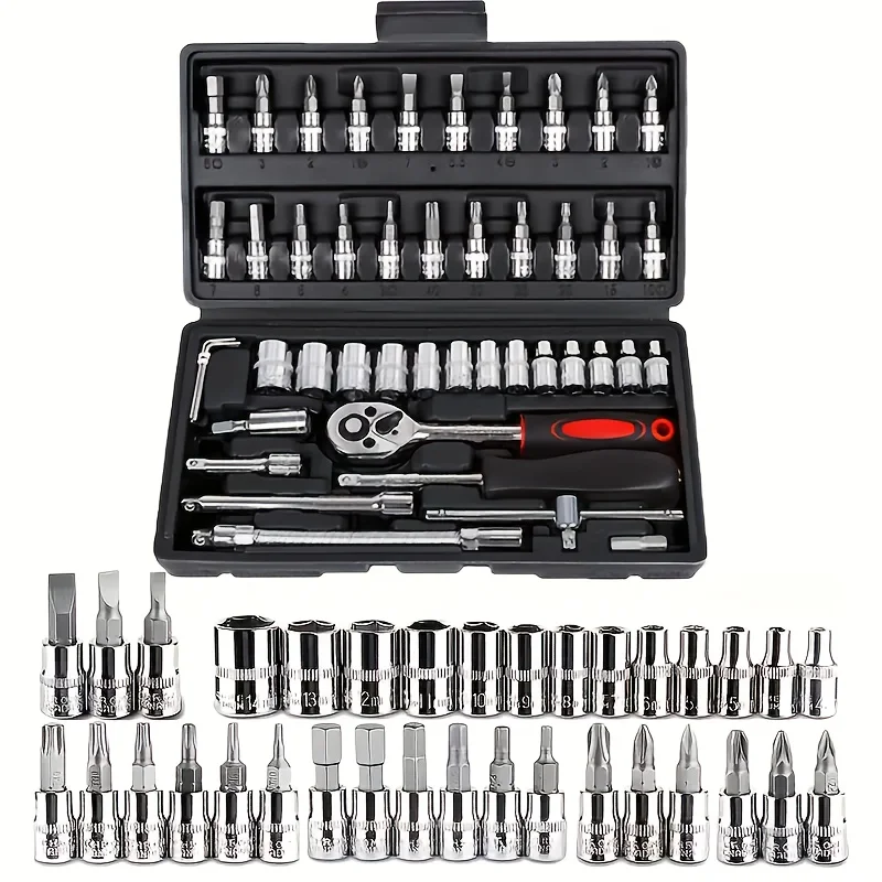 151/46-Piece Premium Automotive Tool Kit or a wet wipe | Ratchet Torque Wrench Ultra-Portable for Auto/Bike/Motorcycle Repair