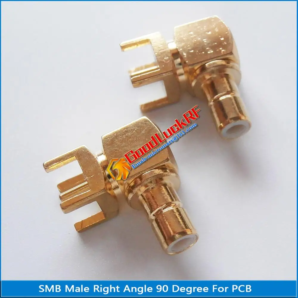 

1X Pcs RF Connector SMB Male Jack 90 Degree Right Angle Solder Square PCB PC Board Mount Plug Brass GOLD Plated