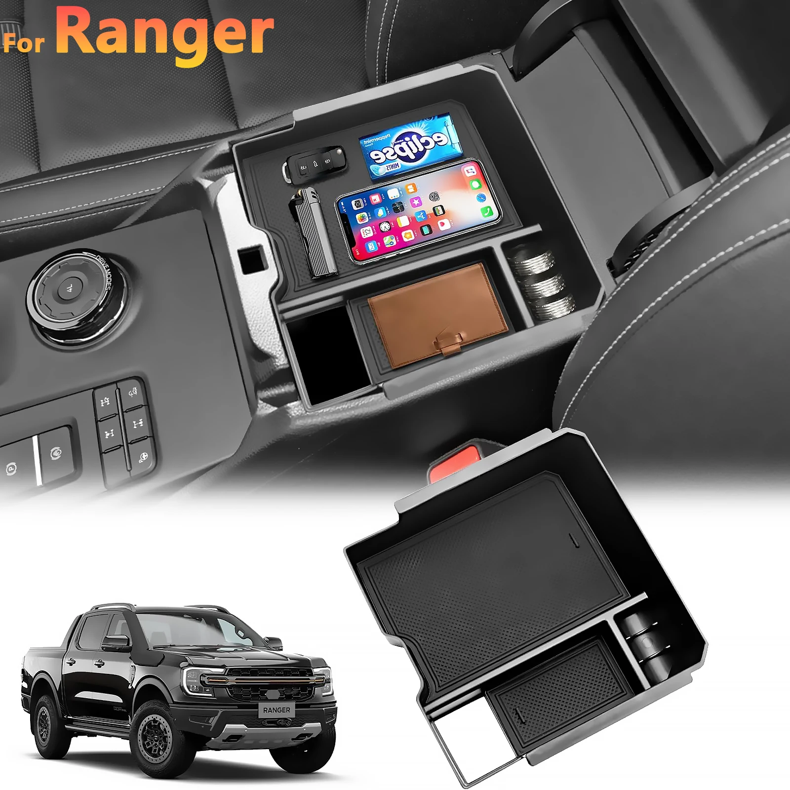 Für Ford Ranger Center Konsole Organizer Fach Armlehne Lagerung Box Layered Lagerung Box Innen zubehör
