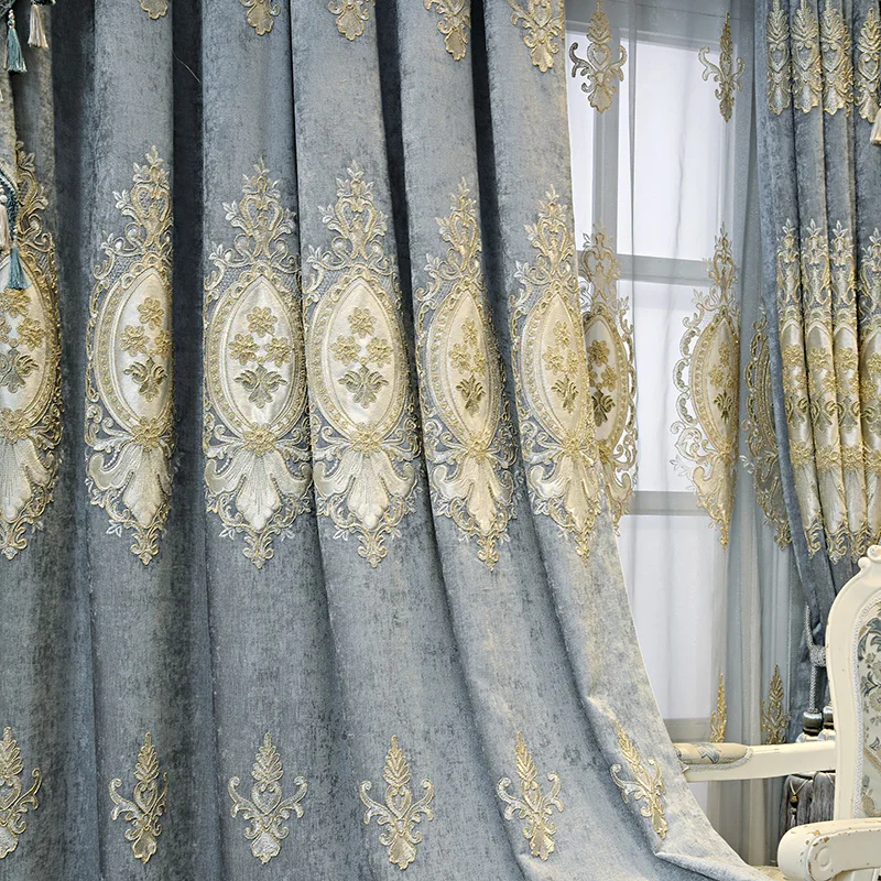 

European Style New Embroidery Luxury Luxury High Grade Atmosphere Shading Chenille Curtains for Living dining room bedroom