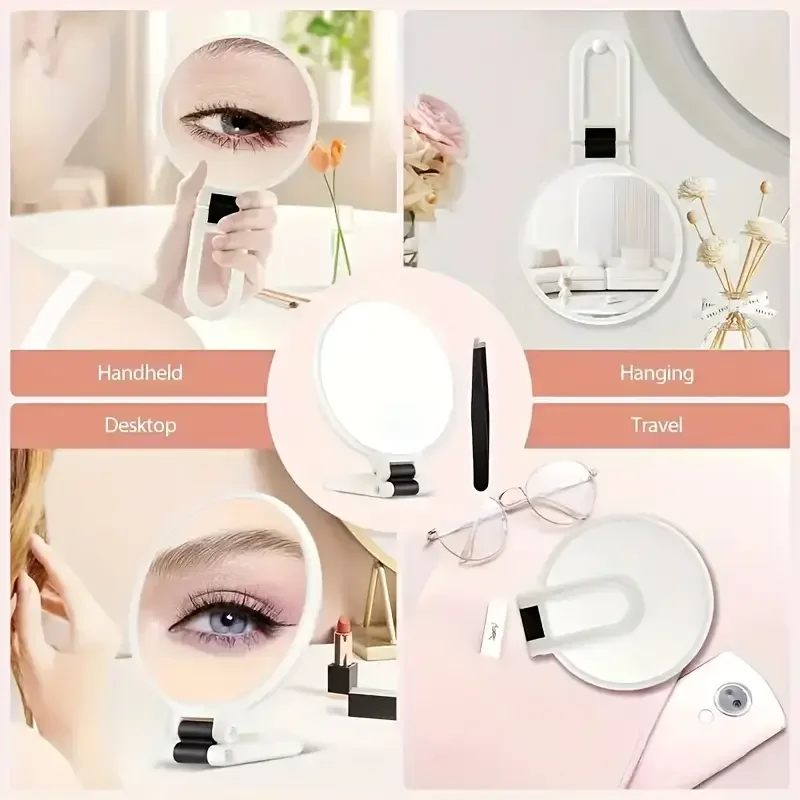 40X Magnification Dual-Sided Handheld Mirror with 360° Adjustable Stand & Travel Case - Foldable Makeup Mirror for Precision