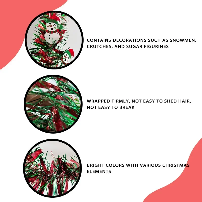 2M Christmas Garland Party Decor DIY Christmas Tree Ornaments Green Cane Ribbons Wreath Hanging Pendent Xmas Party Supplies