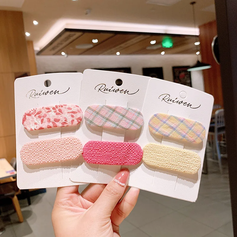 Children's hair clip fabric floral bb clip colorful sweet plaid hairpin girl's side bangs baby hair accessory