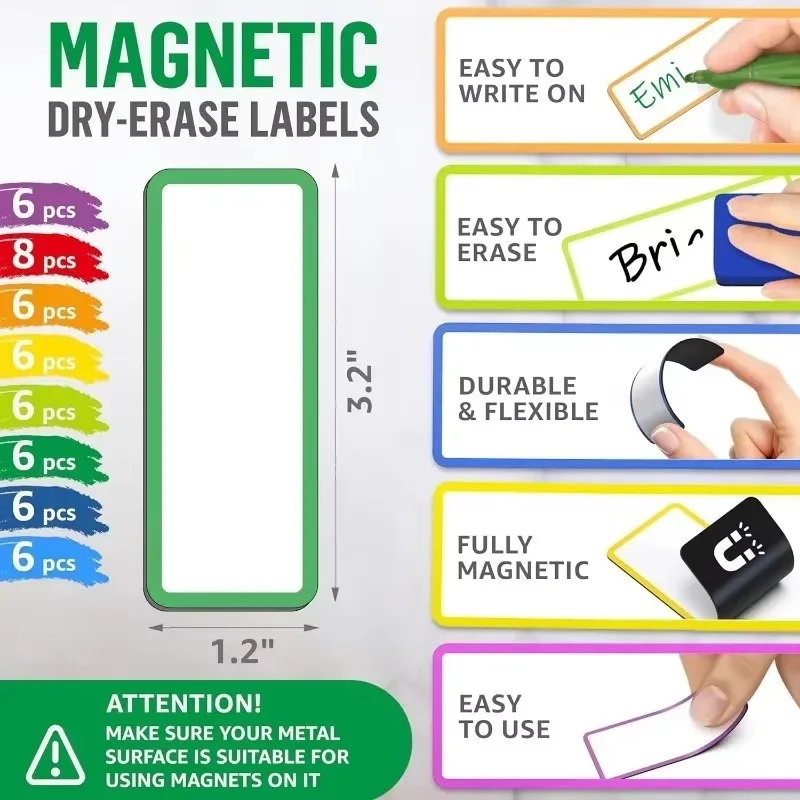 5/50x Reusable Dry Erase Magnet Label Magnetic Label Stickers Writable Magnet Tag Fridge Sticker Office Whiteboard Display