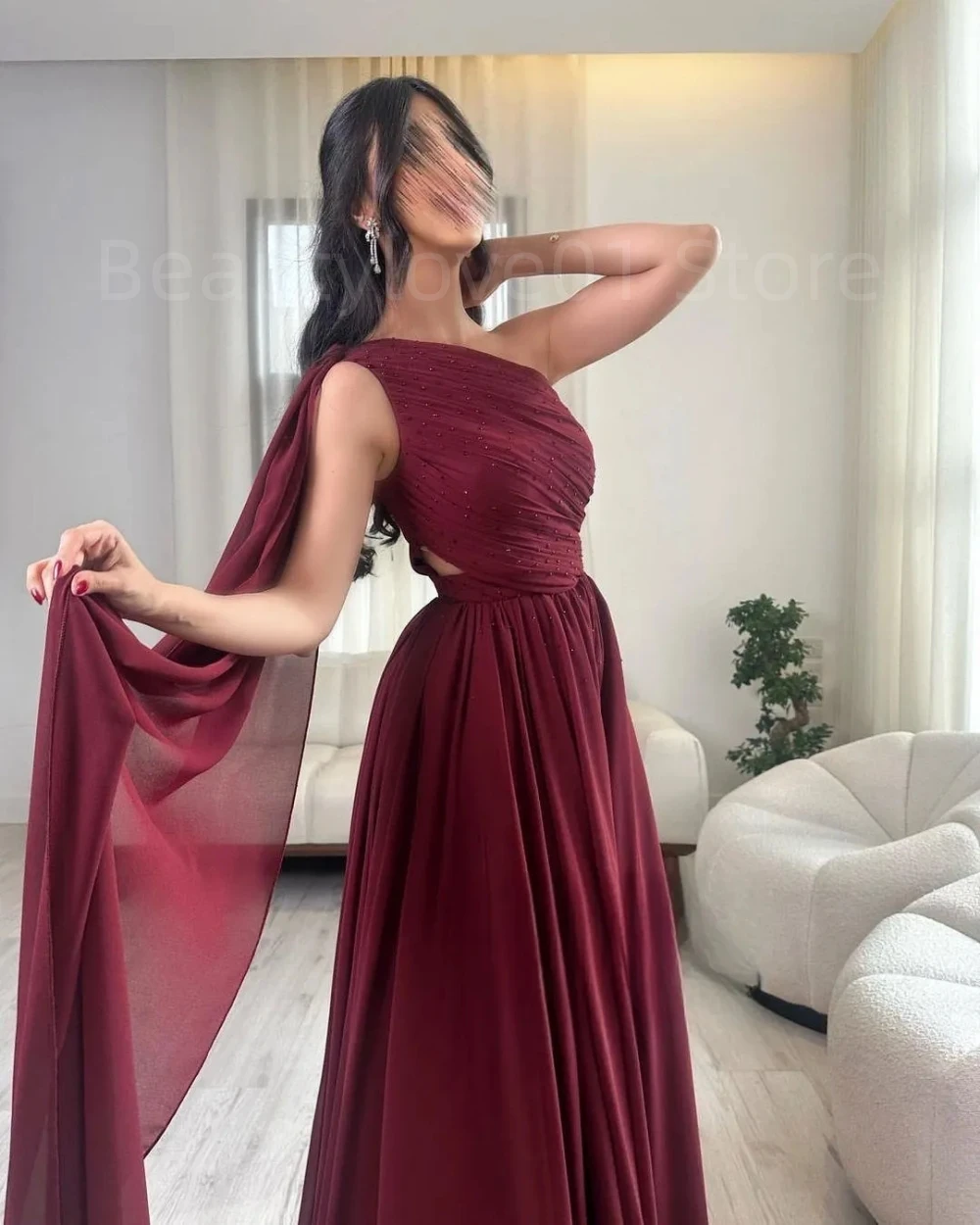 

2023 Newest Custom High-end Luxury A-Line Mermaid One Shoulder Strapless Sleeveless For Women Formal Evening Dress De Soriee