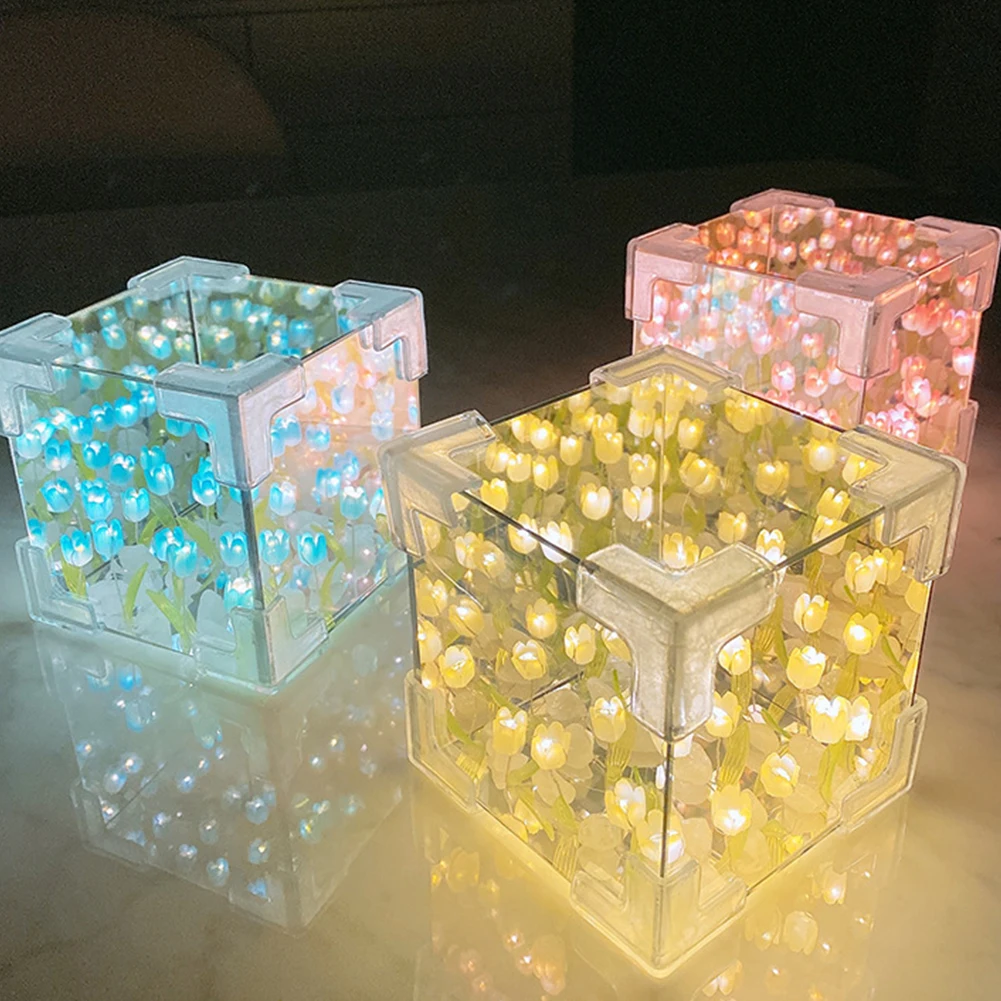 

Tulip Lamp, DIY Tulip Flower Night Light, Handmade Square Mirror Tulip Table Lamp Desktop Decoration Ornaments Birthday Gifts Fo