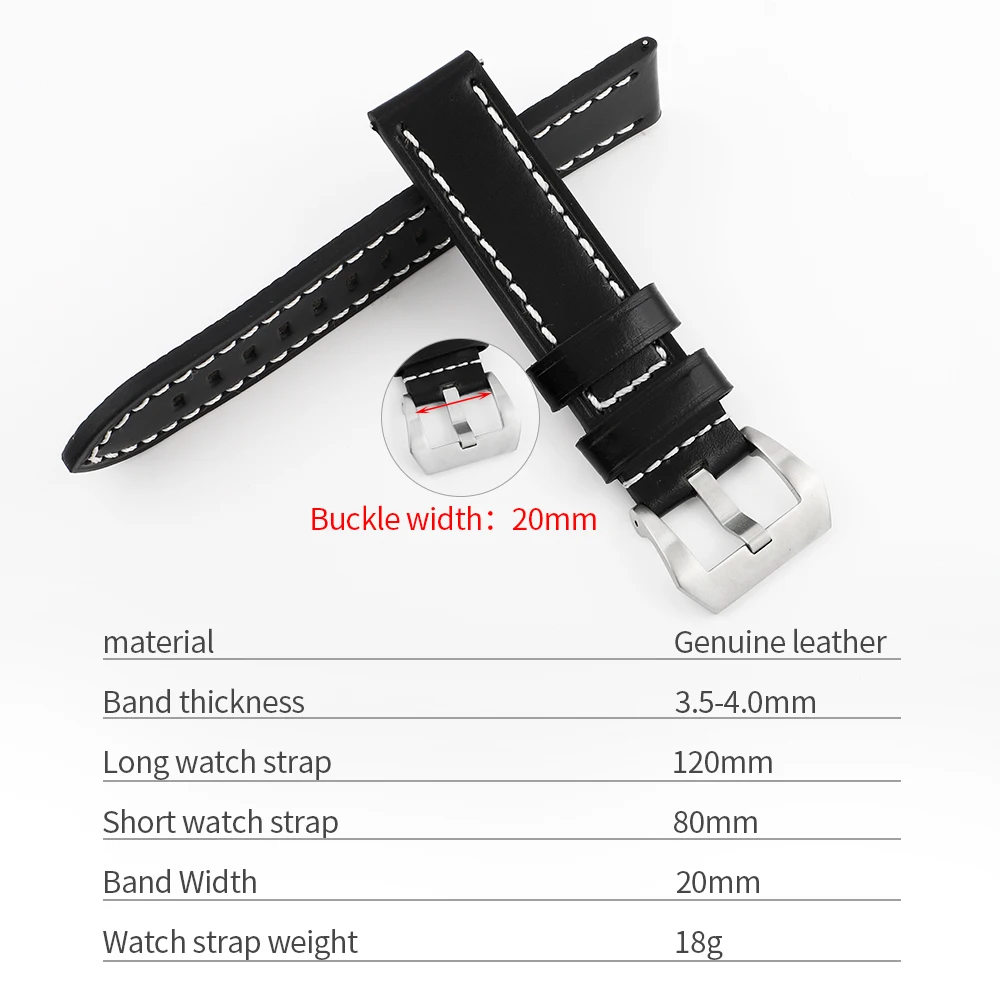 Hand-Stitched Quick Release 20mm Watch Strap – Premium Handmade Wristband Accessory
