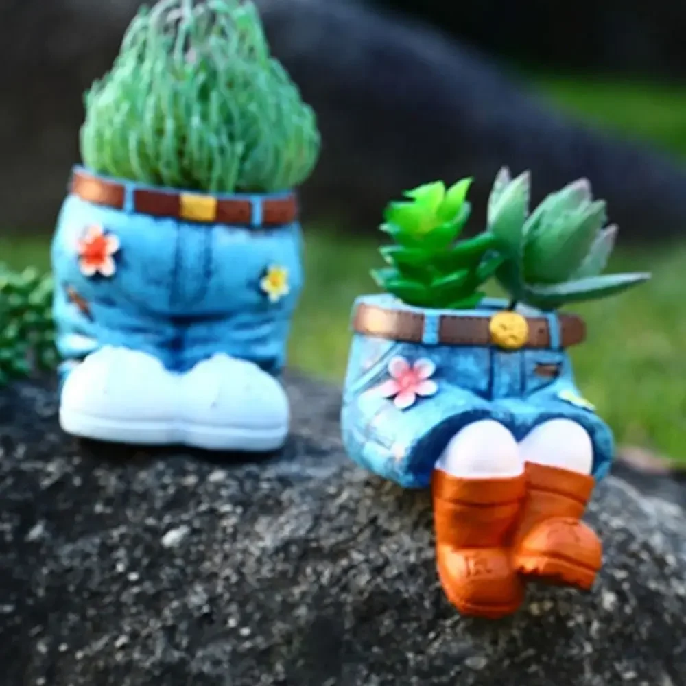 حار الدنيم السراويل اناء للزهور أنماط الرعوية دائم زخرفة المنزل وعاء عصاري الراتنج حاويات النباتات