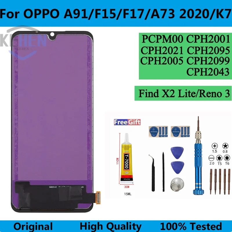 

Lcd For OPPO A91 OPPO F15/F17/Find X2 Lite/K7/A73 2020/Reno 3 Display Touch Screen Digitizer Panel Assembly
