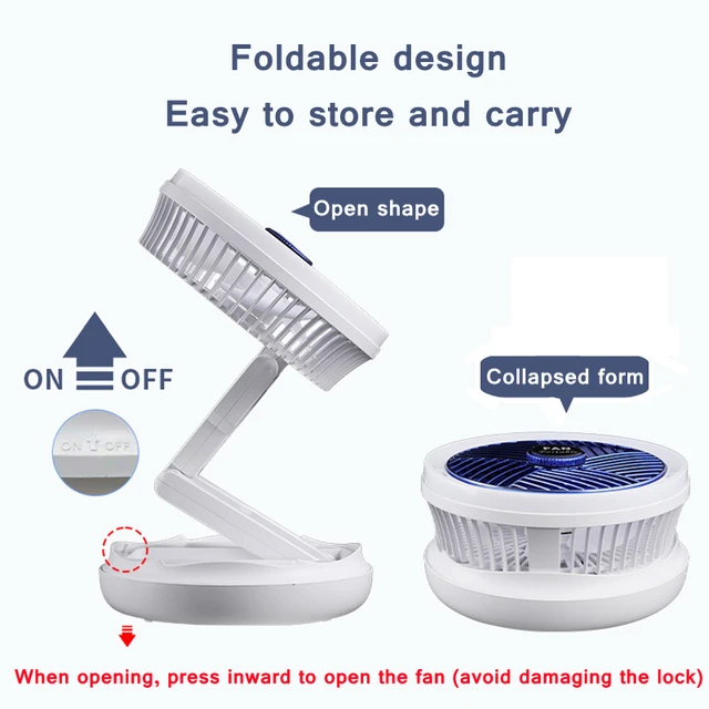 USB Charging Foldable Table Fan Wall Mounted Hanging Ceiling Fan with LED Light 4 Speed Adjustable For Home Room Air Cooler Fan 4