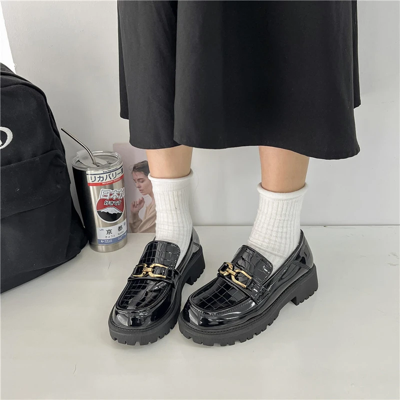 

2023 Black Punk Platform Women Loafers Round Toe Chunky Heel Vintage Shoes Women Slip on High Heel Women Pumps Mary Janes Heels