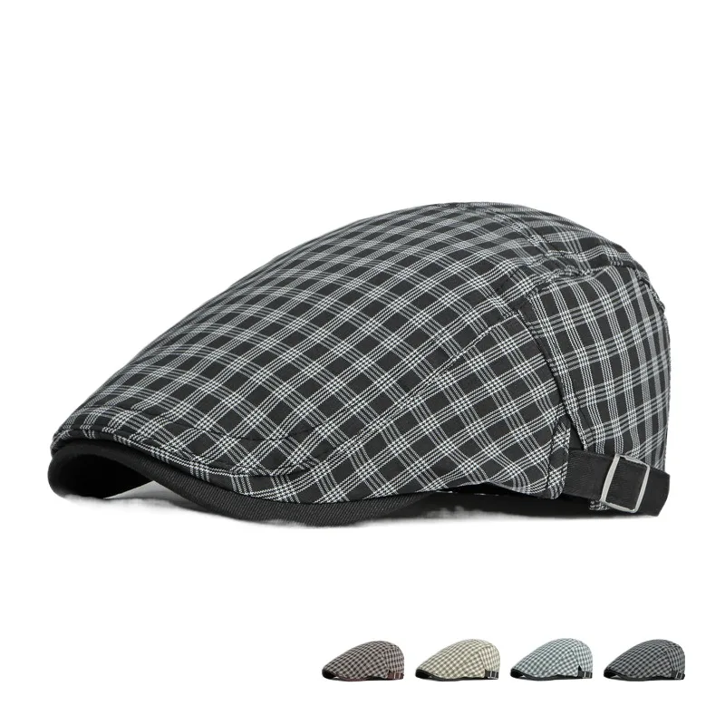 Spring And Summer Thin Breathable Plaid Beret Women's British Retro Casual Forward Hat Men's Painter Peaked Cap
