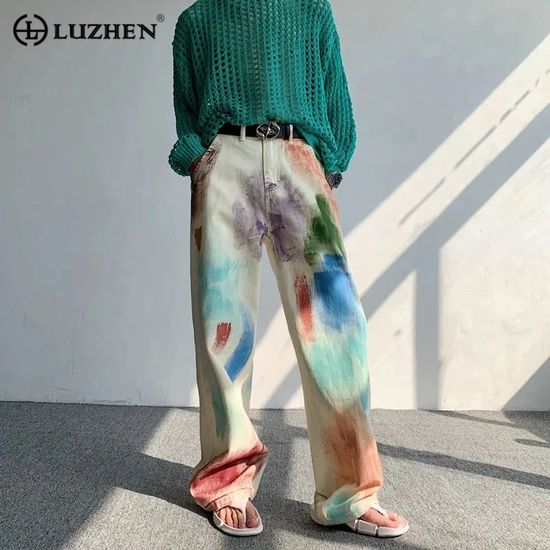 

LUZHEN Design Printed Denim Niche Personality Casual Colorful Men Pants Straight Loose Original Jeans High Quality Street 5b240c