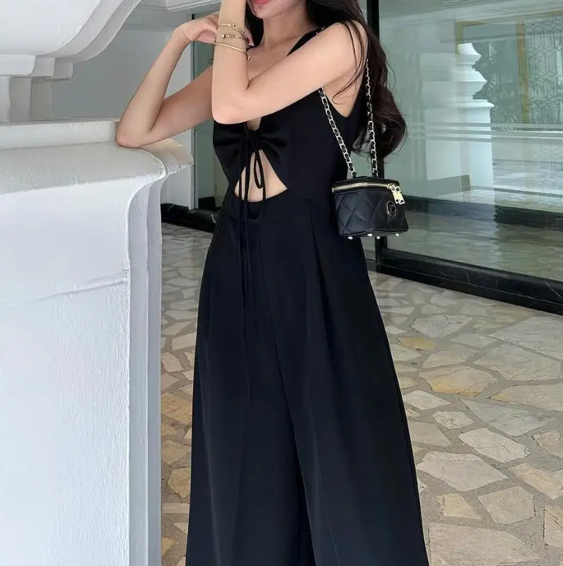 Women's Elegant Jumpsuit 2023 Sexy Babes Backless Strap Solid Color Waist Jumpsuit Summer Vacation Fashion Casual Loose Jumpsuit