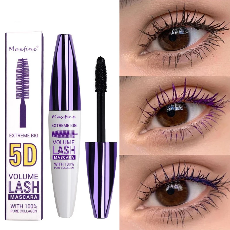 Black Purple Mascara 4D Silk Fiber Waterproof Lasting Colorful Curling