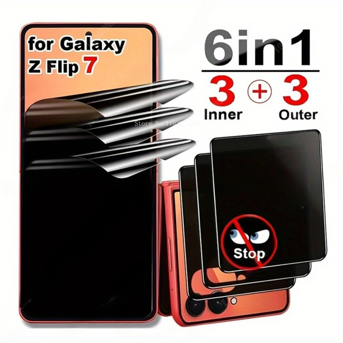 6in1 für Samsung Galaxy Flip 7 6 5 4, Sichtschutz-Displayschutz, Außenglas und Flip 7 6 5 4, kratzfeste innere Hydrogelfolie