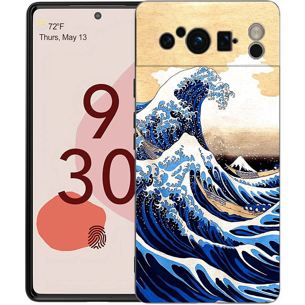 Stylish Black TPU Soft Back Phone Cover Featuring The Great Wave of Kanagawa Design