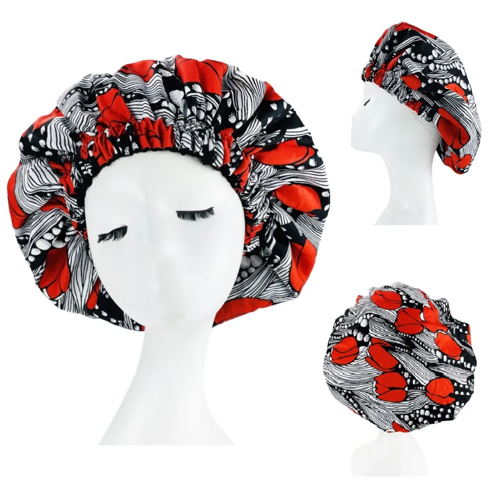 New Extra Large Satin Lined Bonnet Women Big Size Beauty Print Satin Silk Bonnet Sleep Night Cap Head Cover Bonnet Hat Wholesale