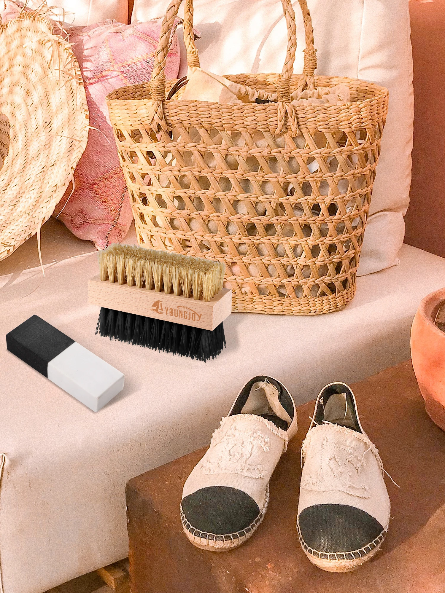 Dual Sided Sneaker Shoe Cleaner Brush Set Shoes Clean Brush Kit Both Boar and Plastic Bristles 3